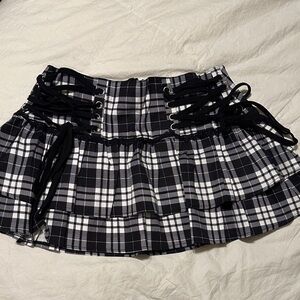 Plaid  Lace-Up Mini Skirt